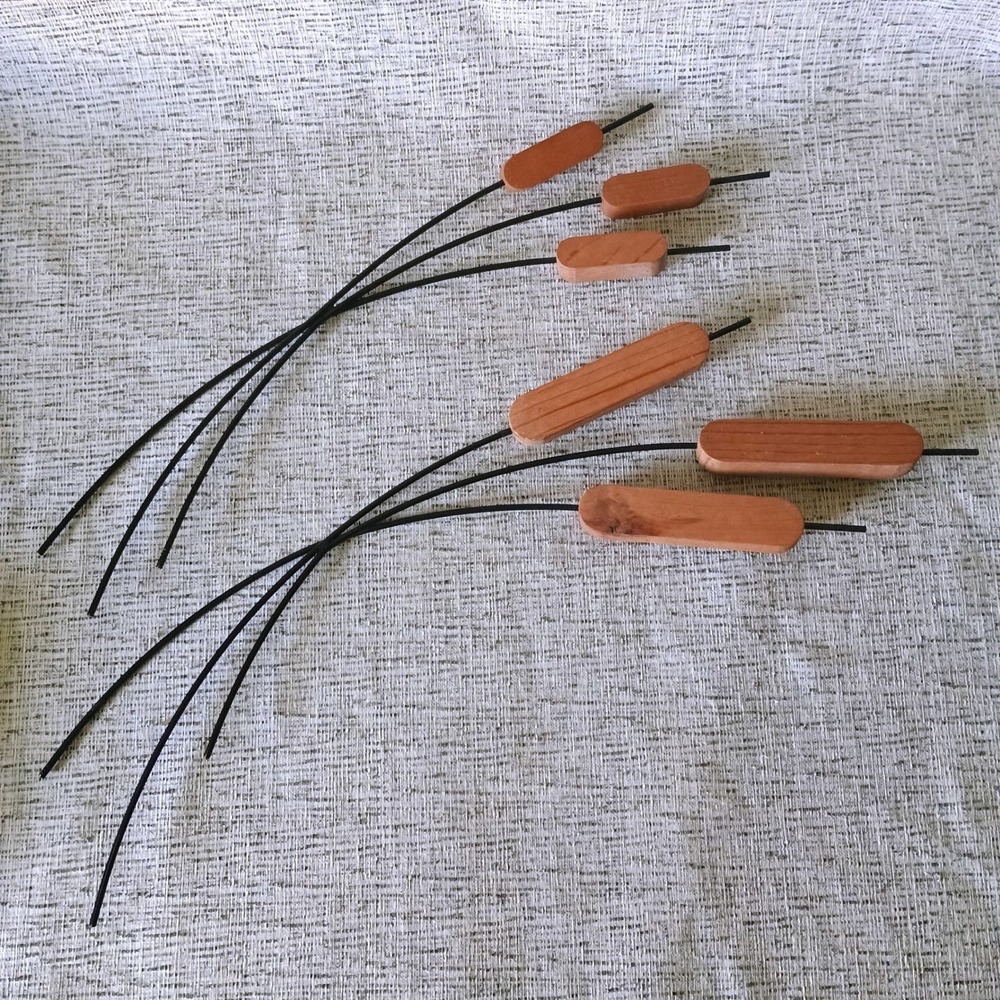 Vintage Wooden Cattail Floral Picks Set of 6 Rustic Brown Decorative Stems 20in
